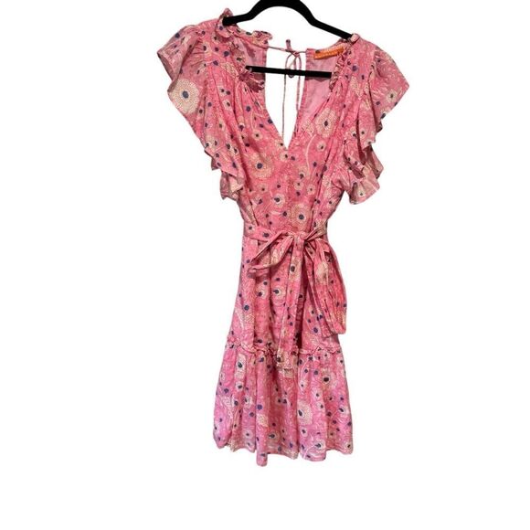 Revolve Oliphant Pink Flirty Floral Ruffle Hem Dress Size XL - Picture 3 of 8